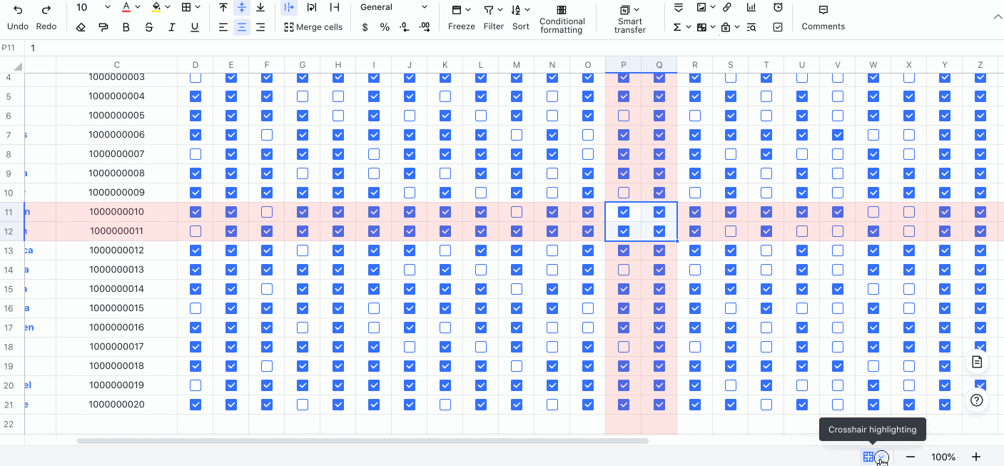 Docs | How to use crosshair highlighting in Sheets